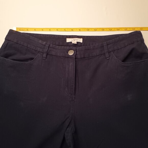 Loft Marisa Linen Blend Pants Size 10 Mid Rise Tapered Leg Navy Blue Color - Picture 7 of 10